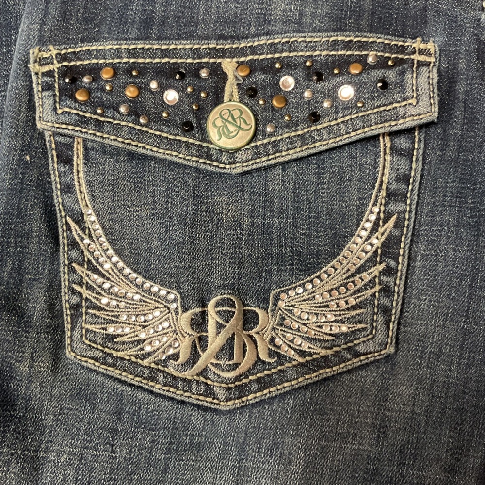 Rock & Republic Kasandra Midrise Studded Bling Bootcut Jeans Size 6 Blue Denim